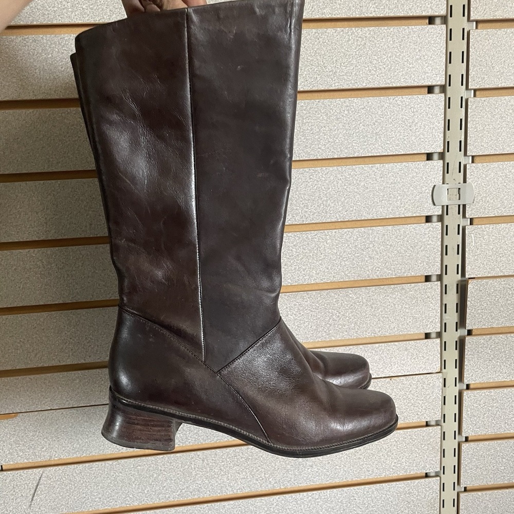 Markon Shelly‎ Boots Womens 8.5 M Brown Leather Pull On Block Heel Mid Calf